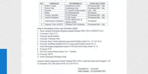 Ibnu Sina Gorontalo Buka Lowongan Kerja